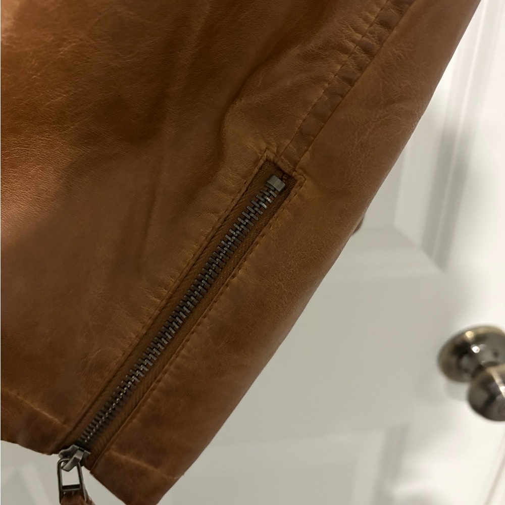 Max Studio Brown Faux Leather Moto Jacket Asymmetrical Zipper - Picture 6 of 8